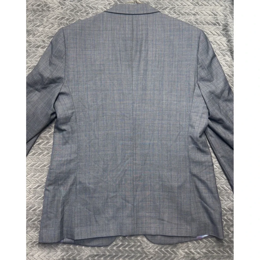 Renoir‎ Mens Classic Fit Gray Plaid Wool Blend 2 Button Blazer Jacket 46L 555-8